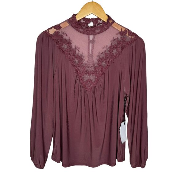 Uncommon Job sheer lace mock neck blouse size large - Picture 1 of 8